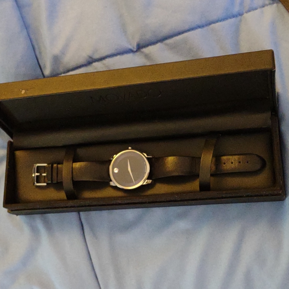 Men's Movado Watch With Leather Band And Case